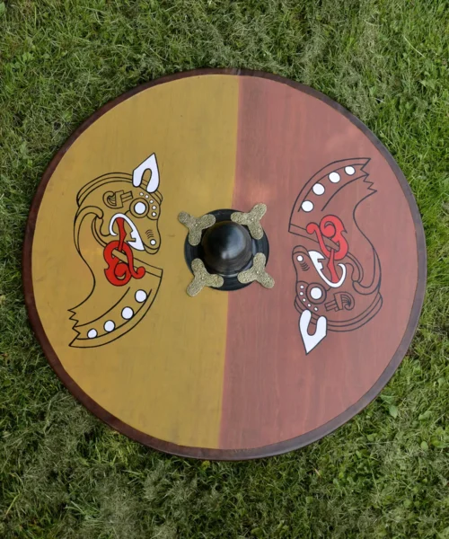 Wikinger Rundschild, aus Holz, mit nordischem Pferdemotiv