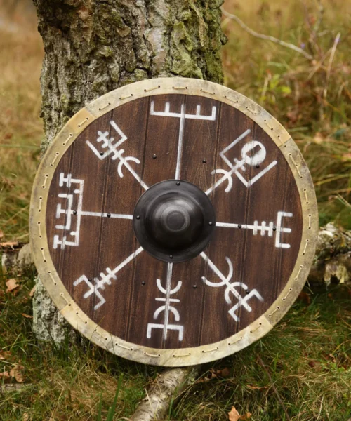 Wikingerschild 'Vegvísir' mit Rohaut-Umrandung, 60 cm
